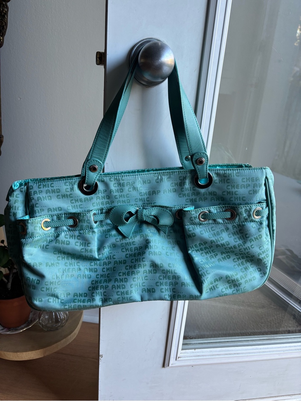 Moschino Teal Bow-Accent Shoulder Bag Y2K